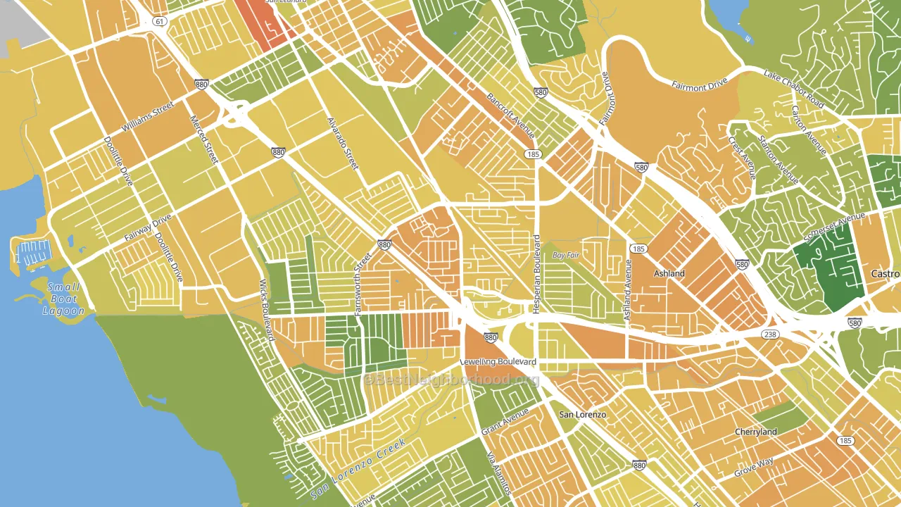 Floresta Gardens-Bradrick, San Leandro, CA block-group voter-turnout map