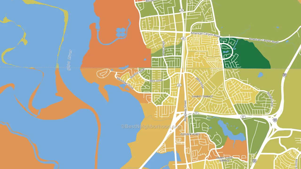 Flosden, Vallejo, CA block-group voter-turnout map