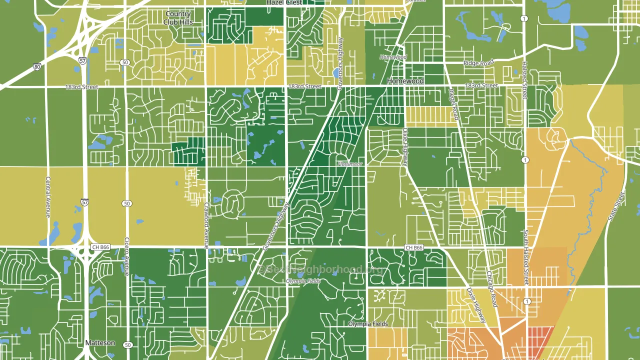 Flossmoor, IL block-group voter-turnout map