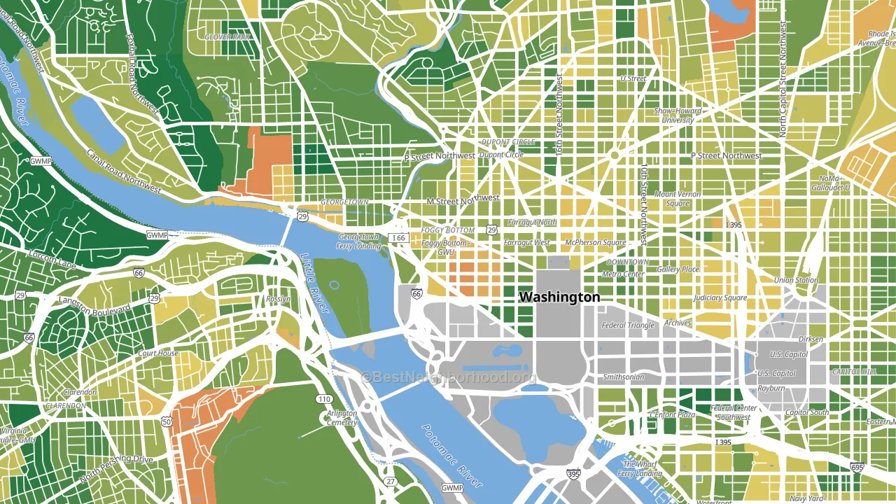 Foggy Bottom, Washington, DC block-group voter-turnout map
