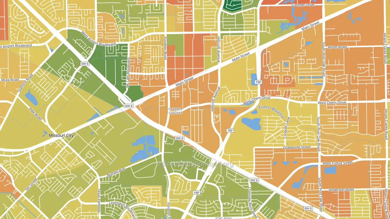 Fondren Gardens, Houston, TX block-group voter-turnout map