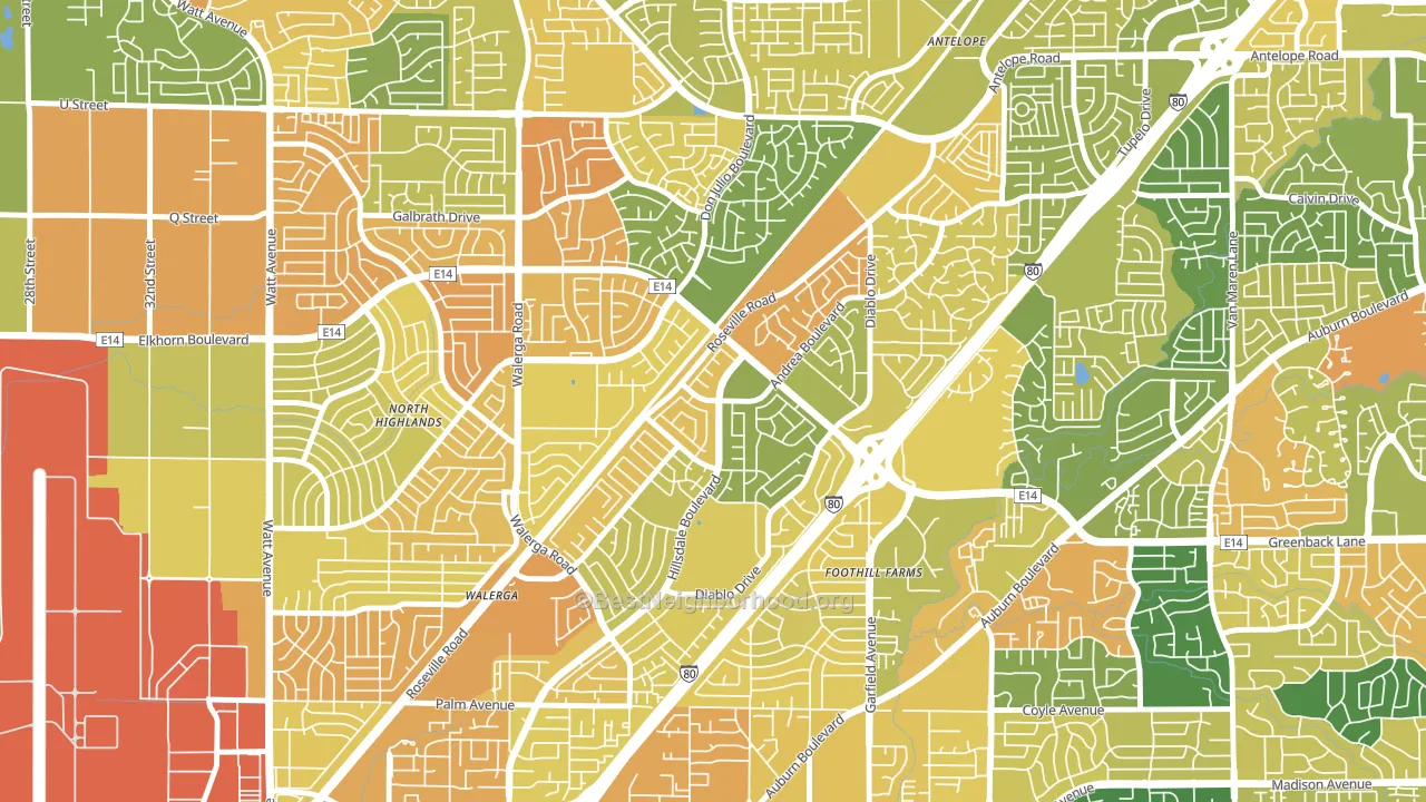 Foothill Farms, CA block-group voter-turnout map