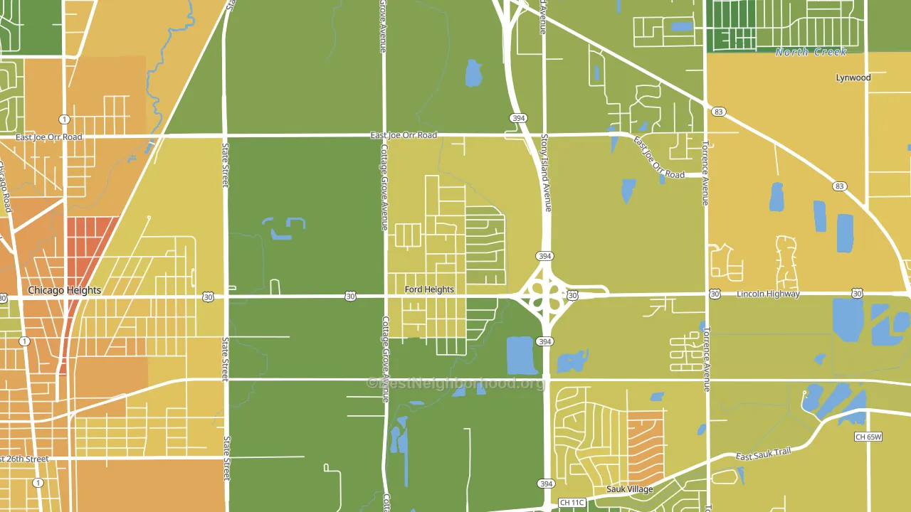 Ford Heights, IL block-group voter-turnout map