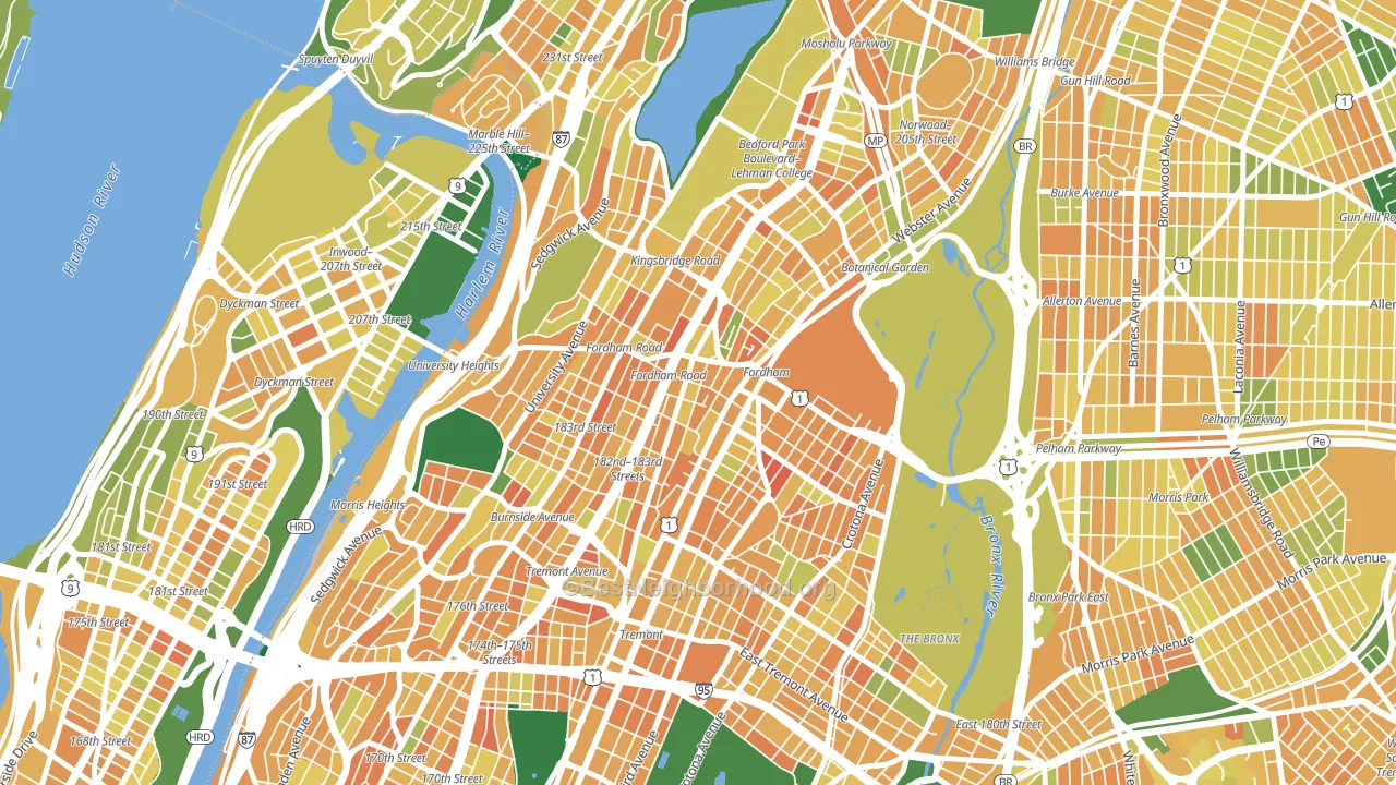 Fordham, Bronx, NY block-group voter-turnout map