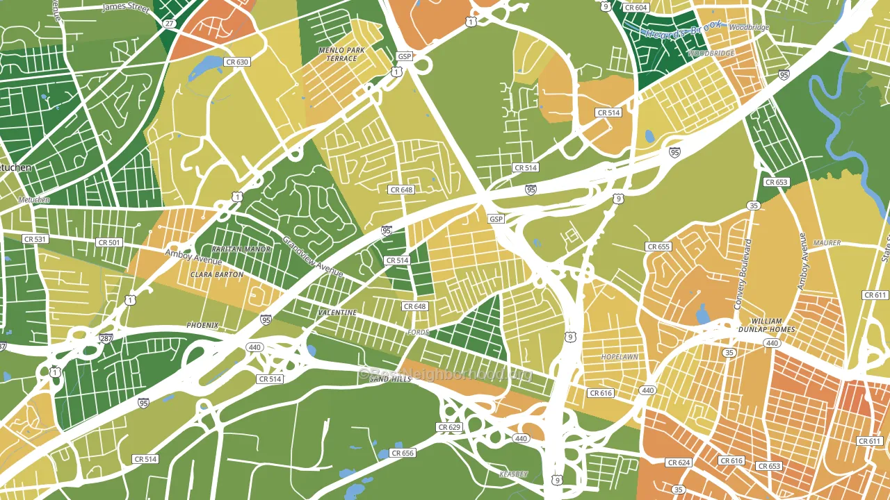 Fords, NJ block-group voter-turnout map