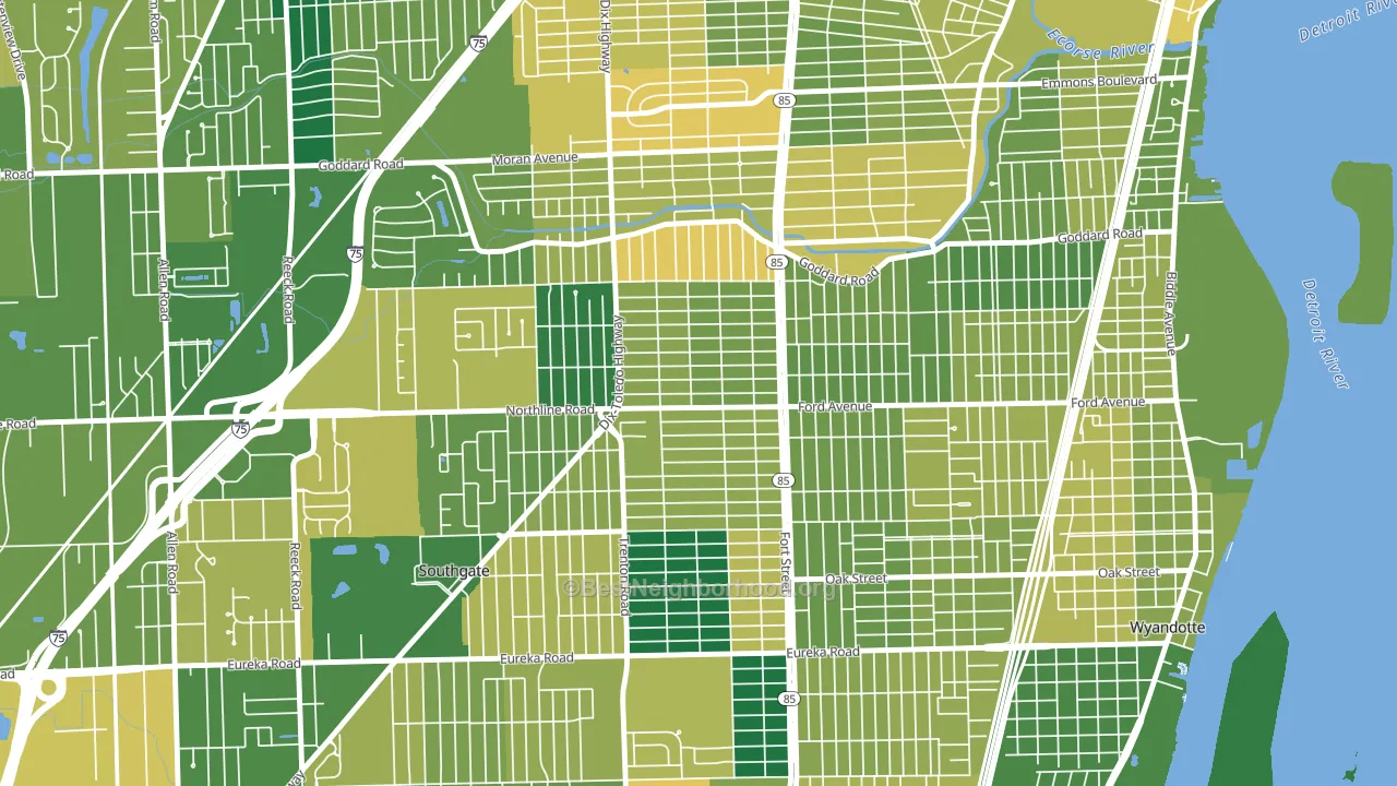 Fordville, Southgate, MI block-group voter-turnout map