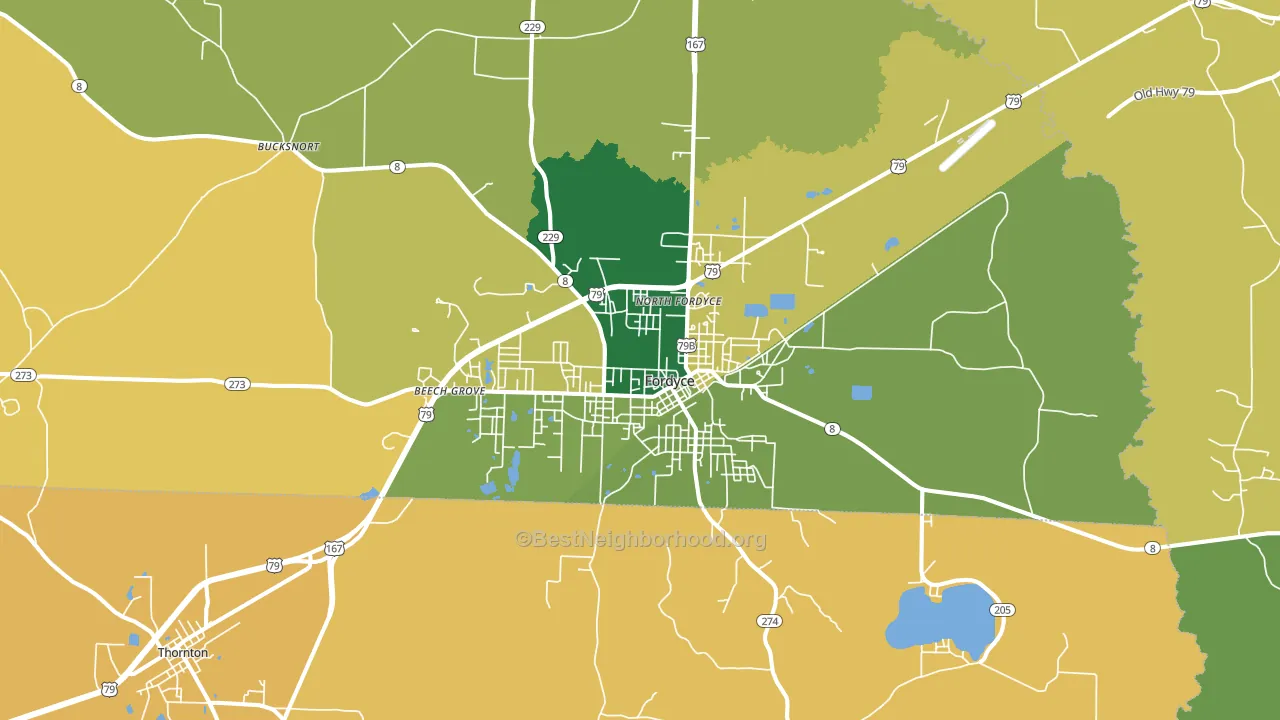Fordyce, AR block-group voter-turnout map