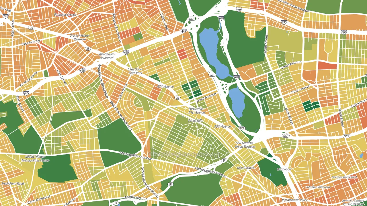 Forest Hills, Queens, NY block-group voter-turnout map