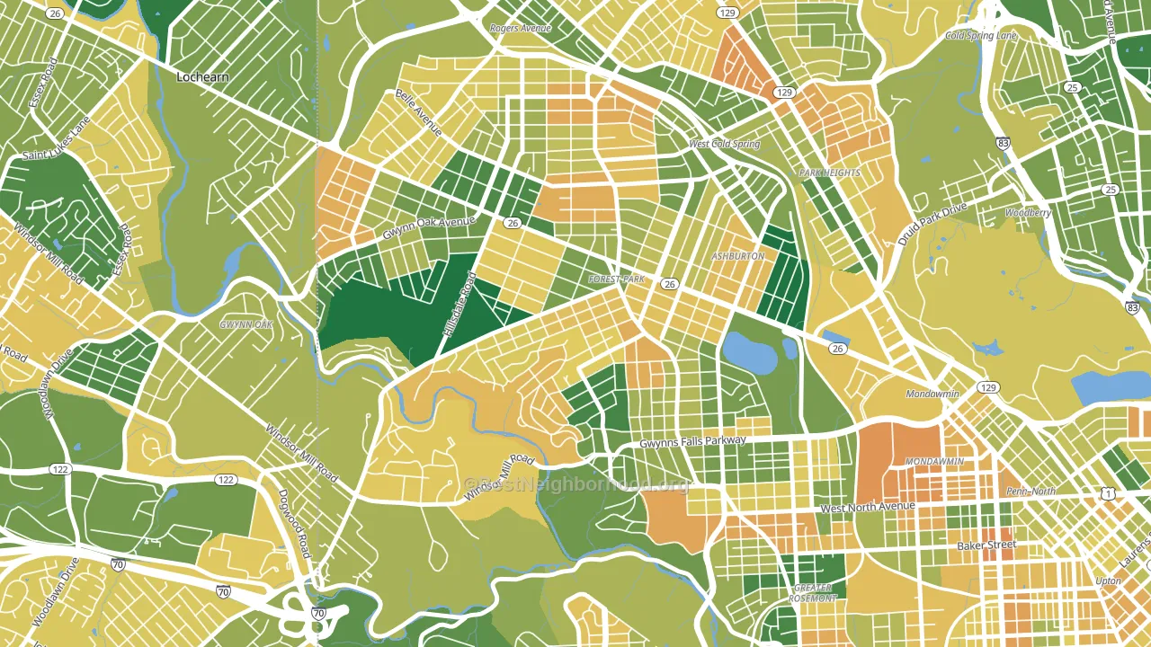 Forest Park, Baltimore, MD block-group voter-turnout map