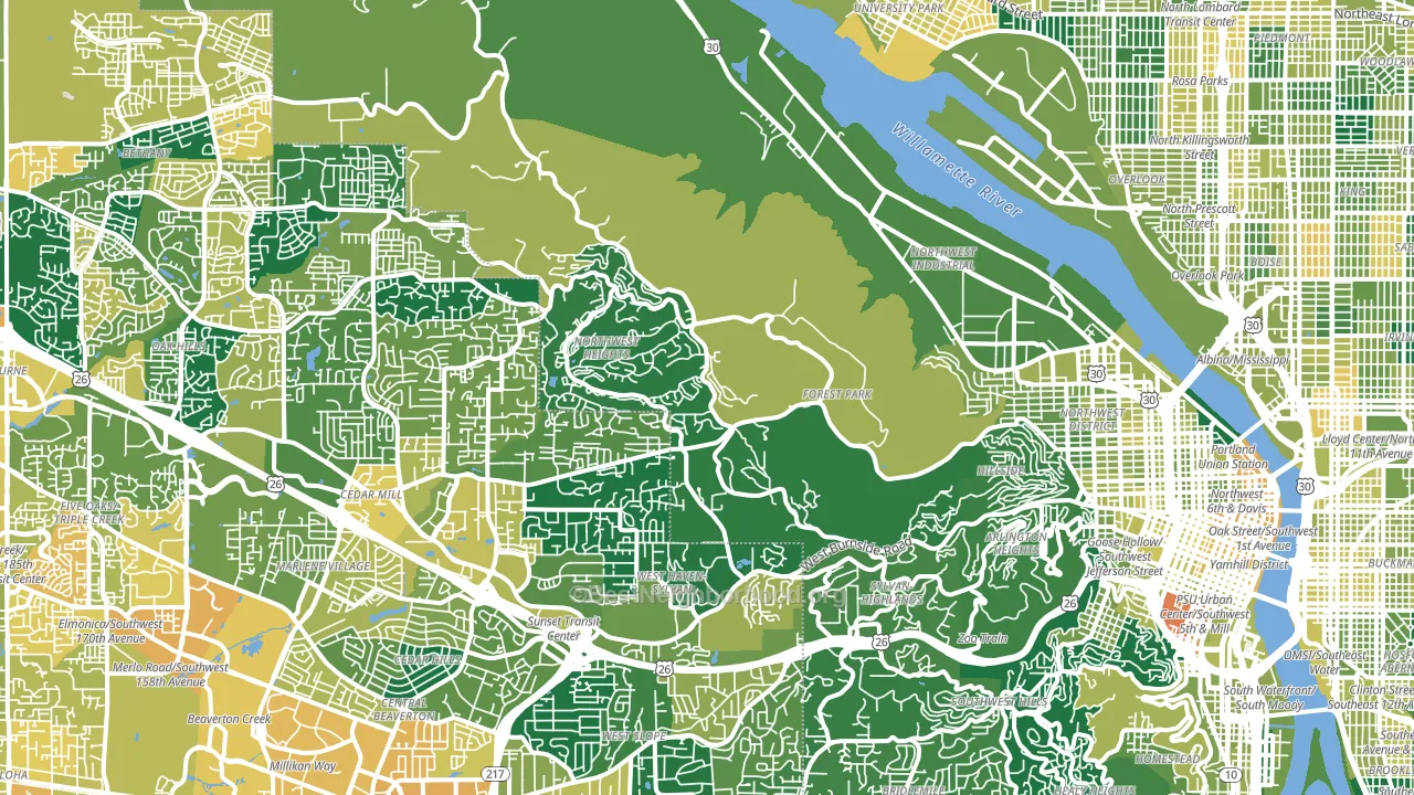 Forest Park, Portland, OR block-group voter-turnout map