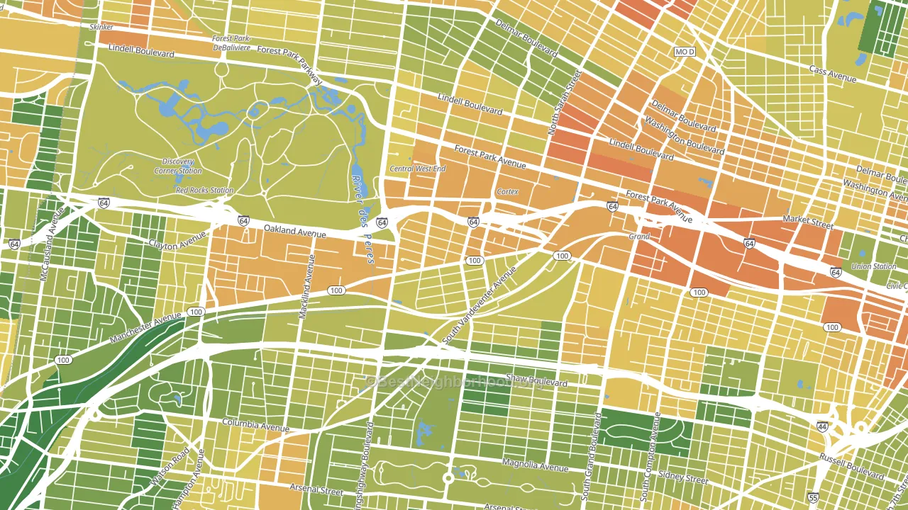 Forest Park Southeast, St. Louis, MO block-group voter-turnout map