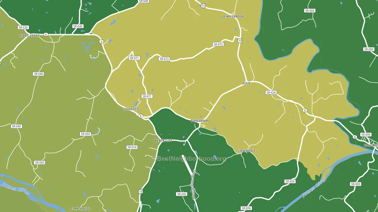 Fork Union, VA block-group voter-turnout map