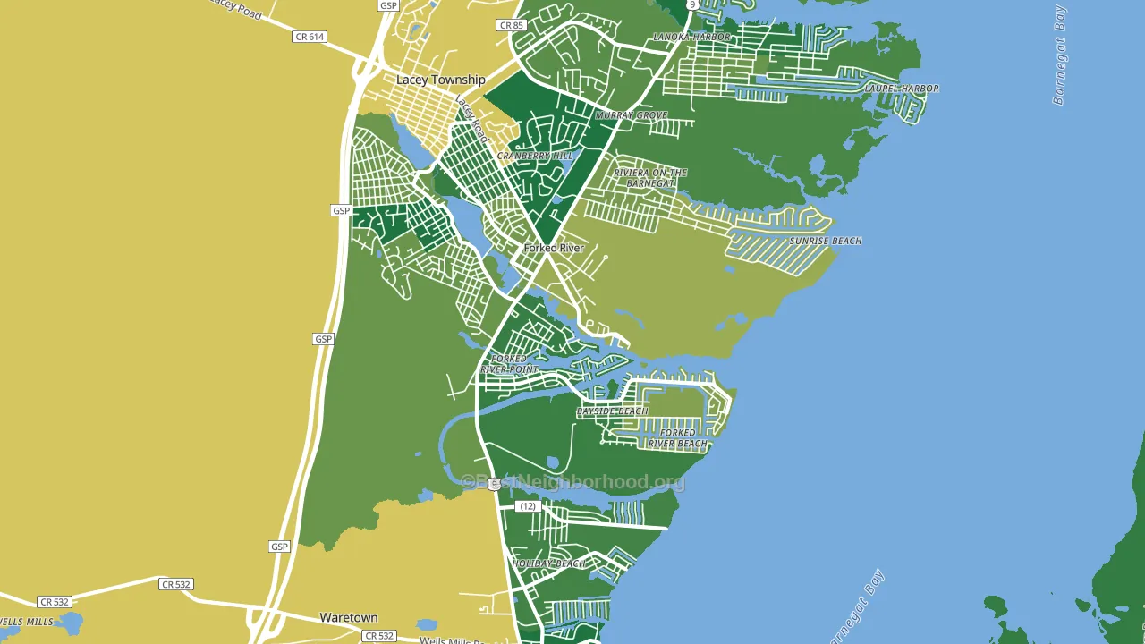 Forked River Beach, NJ block-group voter-turnout map
