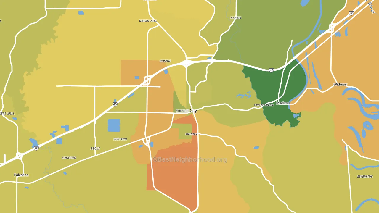 Forrest City, AR block-group voter-turnout map