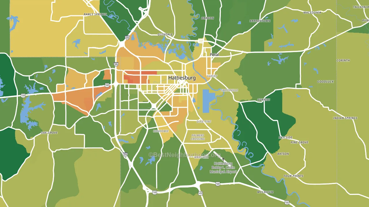 Forrest County, MS block-group voter-turnout map