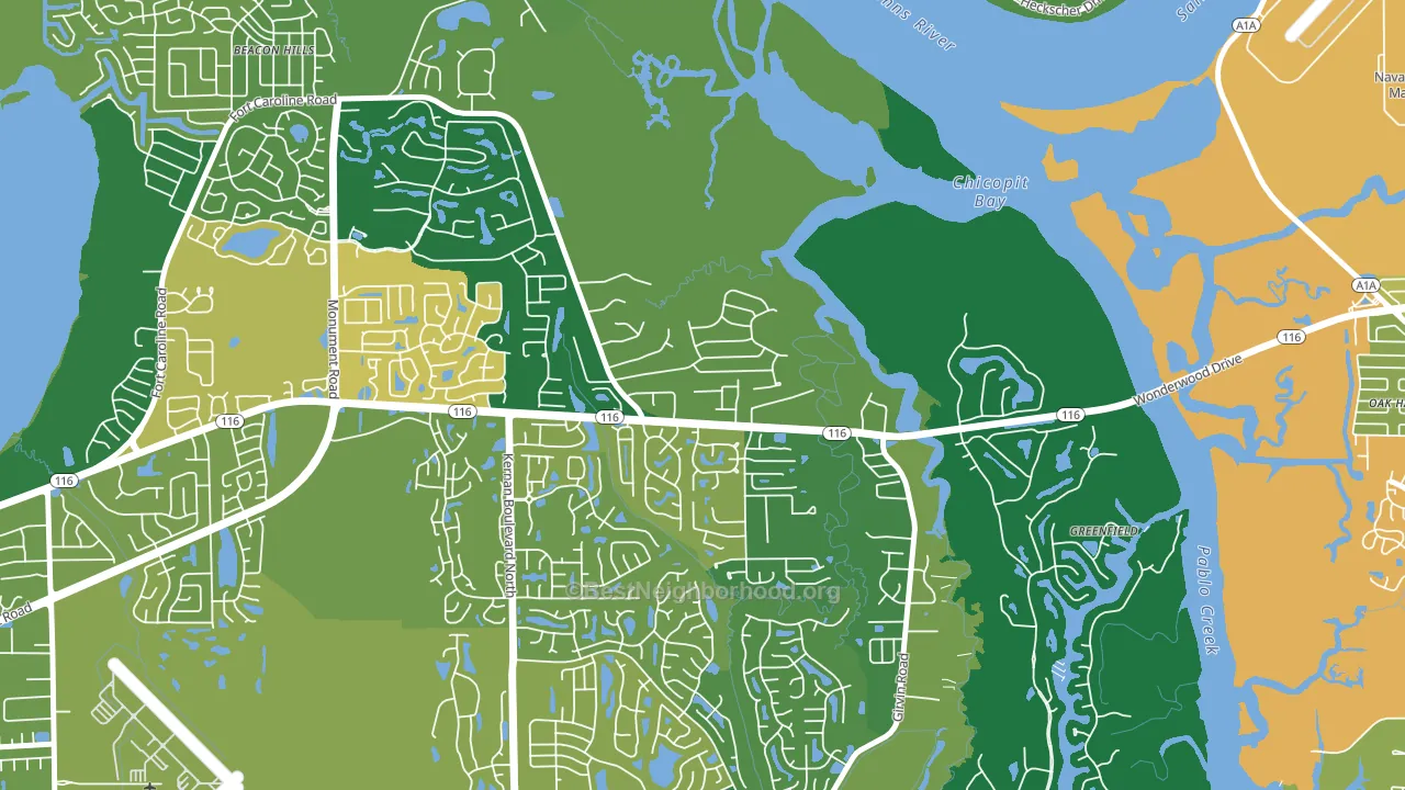 Fort Caroline Shores, Jacksonville, FL block-group voter-turnout map