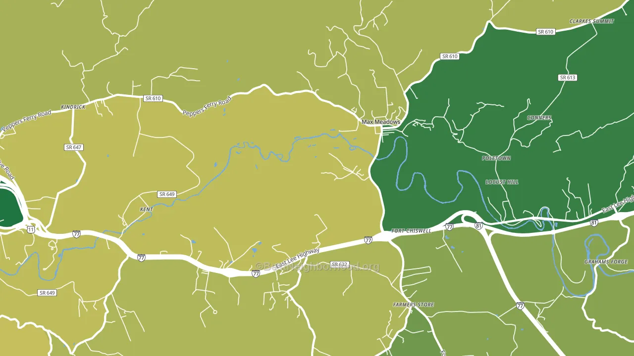 Fort Chiswell, VA block-group voter-turnout map