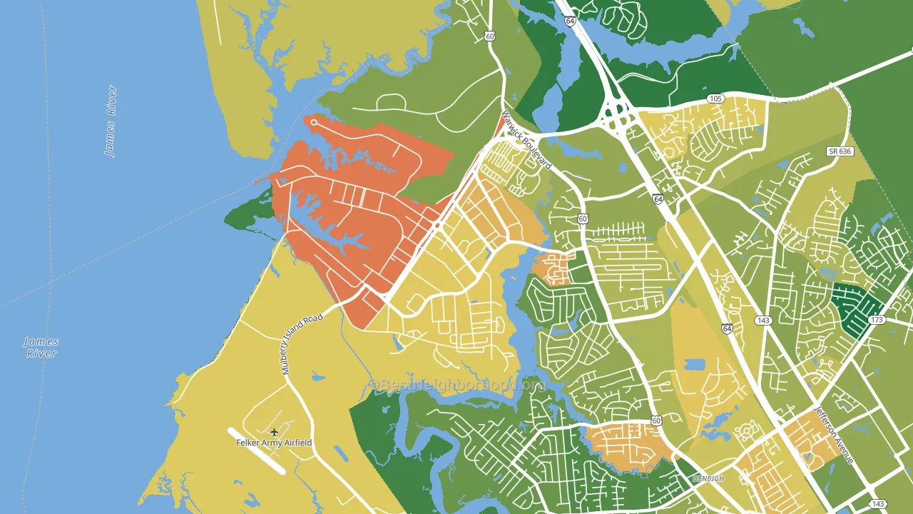 Fort Eustis, VA block-group voter-turnout map