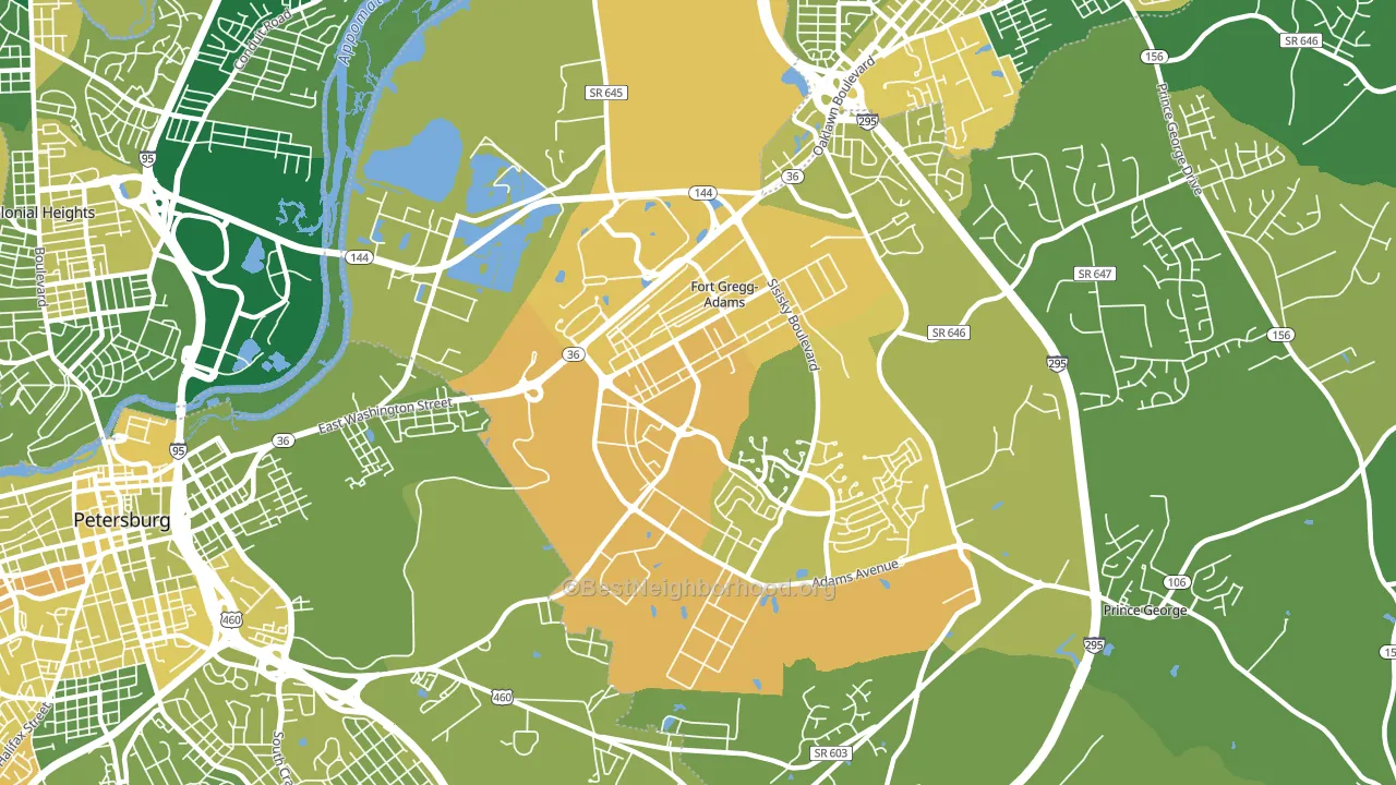 Fort Lee, VA block-group voter-turnout map