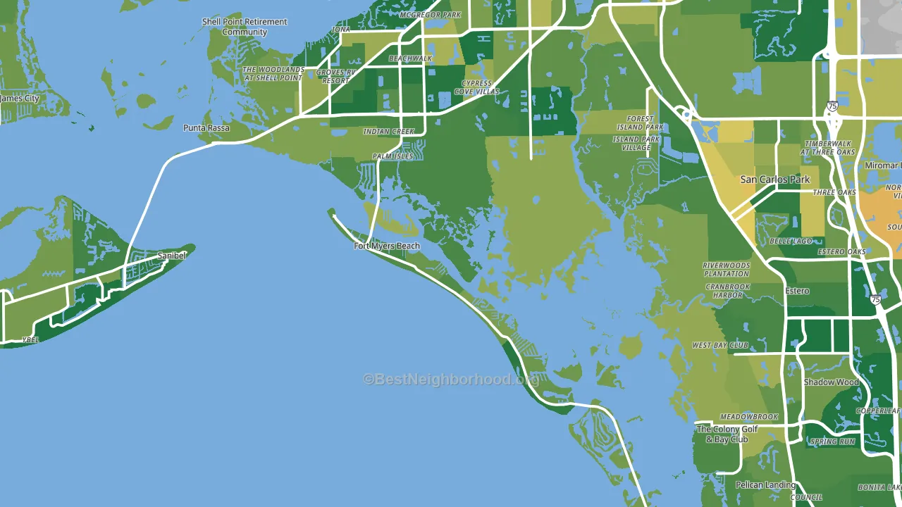 Fort Myers Beach, FL block-group voter-turnout map