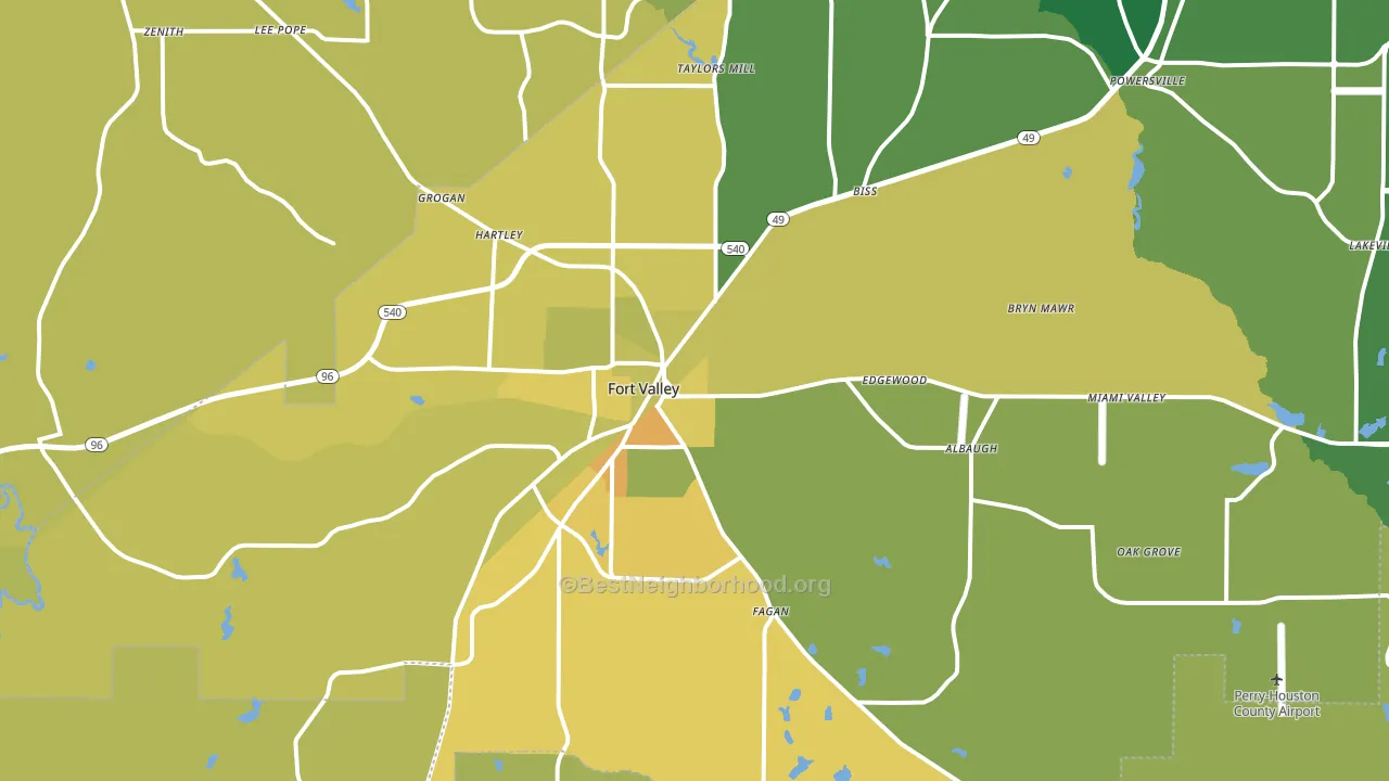 Fort Valley, GA block-group voter-turnout map