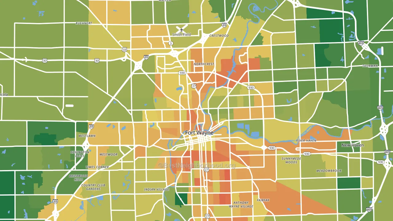 Fort Wayne, IN block-group voter-turnout map
