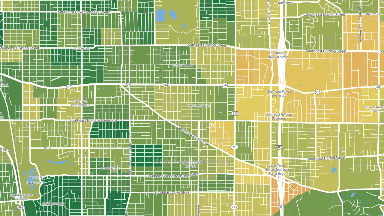 Foster-Powell, Portland, OR block-group voter-turnout map