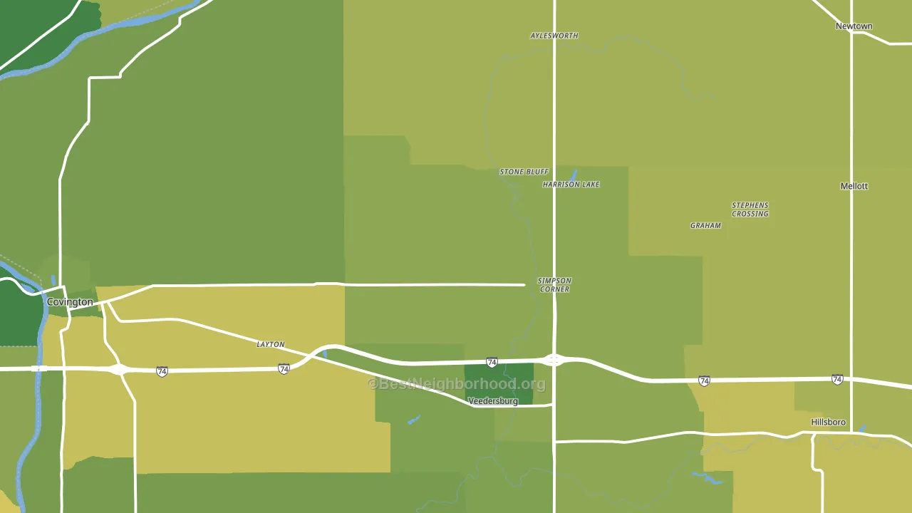 Fountain County, IN block-group voter-turnout map
