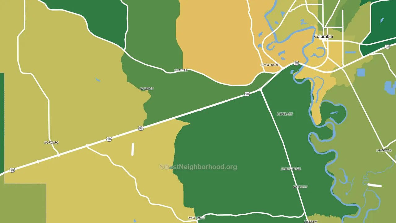 Foxworth, MS block-group voter-turnout map