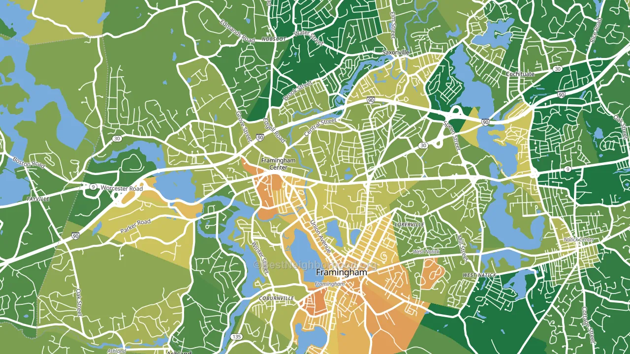 Framingham, MA block-group voter-turnout map