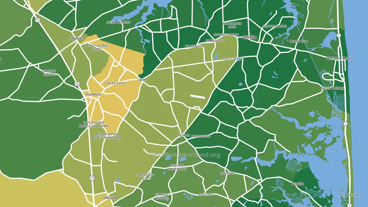 Frankford, DE block-group voter-turnout map