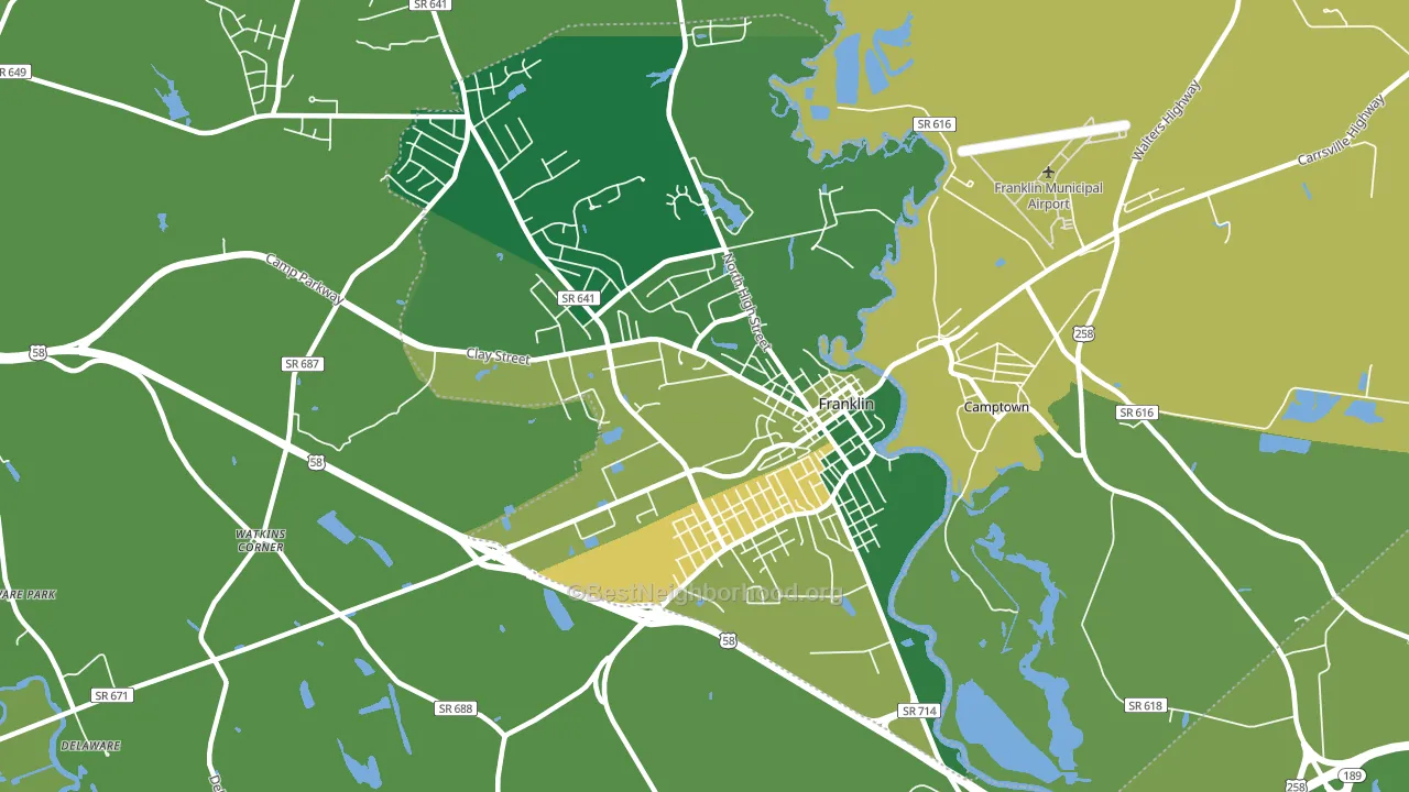 Franklin City, VA block-group voter-turnout map