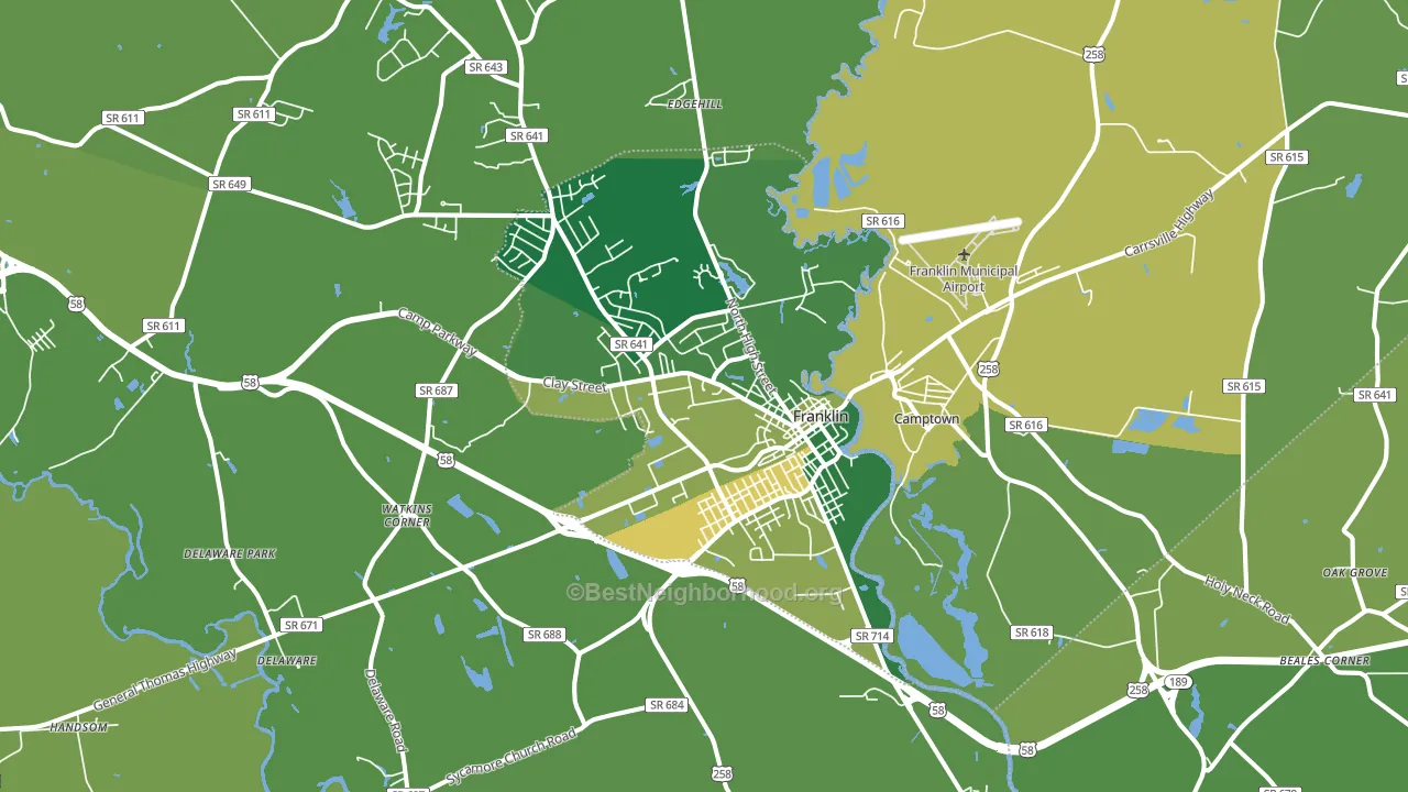 Franklin, VA block-group voter-turnout map