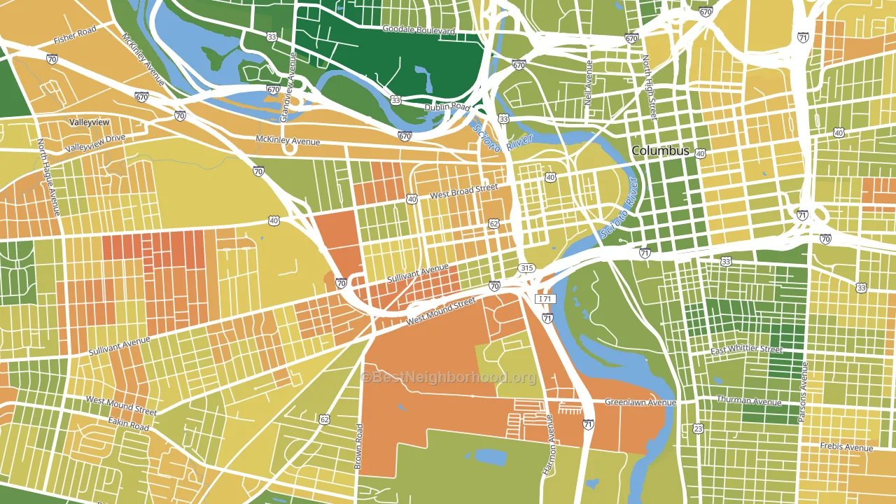 Franklinton, Columbus, OH block-group voter-turnout map