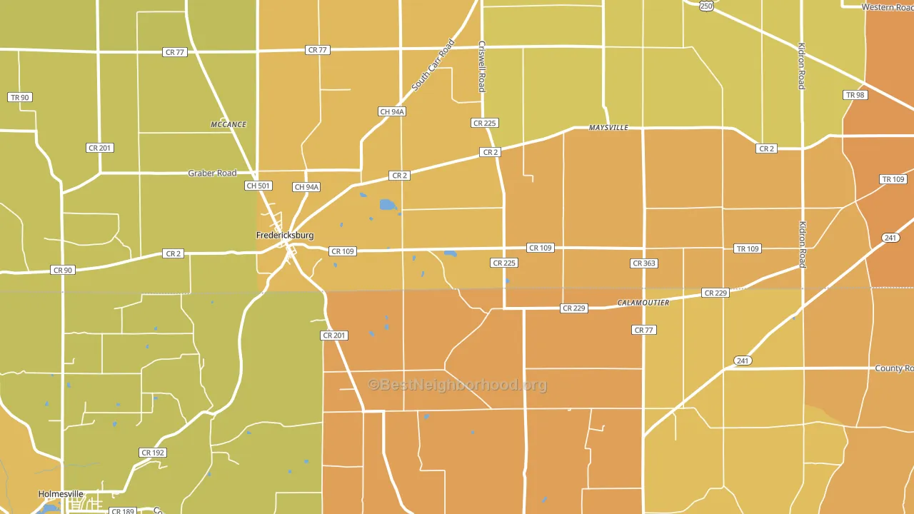 Fredericksburg, OH block-group voter-turnout map
