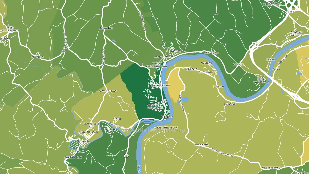 Fredericktown, PA block-group voter-turnout map