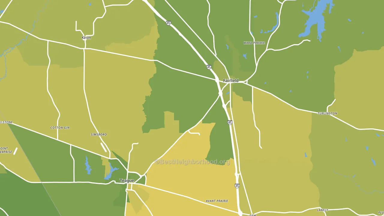 Freestone County, TX block-group voter-turnout map