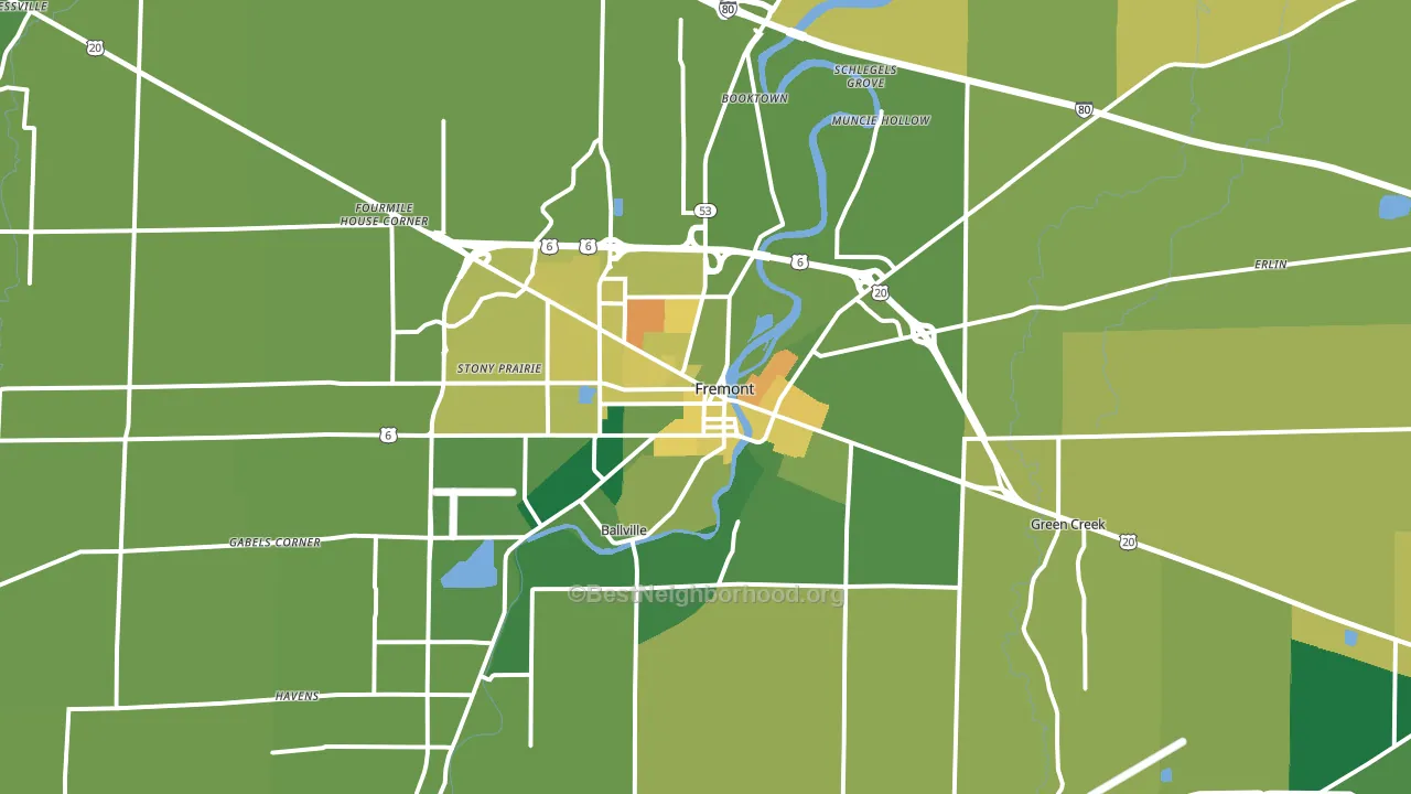 Fremont, OH block-group voter-turnout map