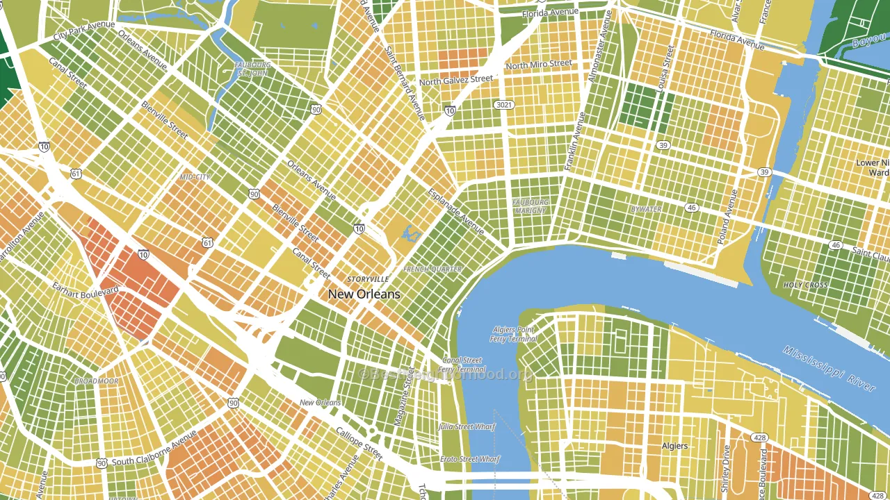 French Quarter, New Orleans, LA block-group voter-turnout map