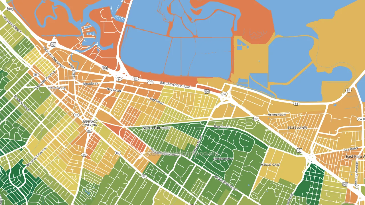 Friendly Acres, Redwood City, CA block-group voter-turnout map