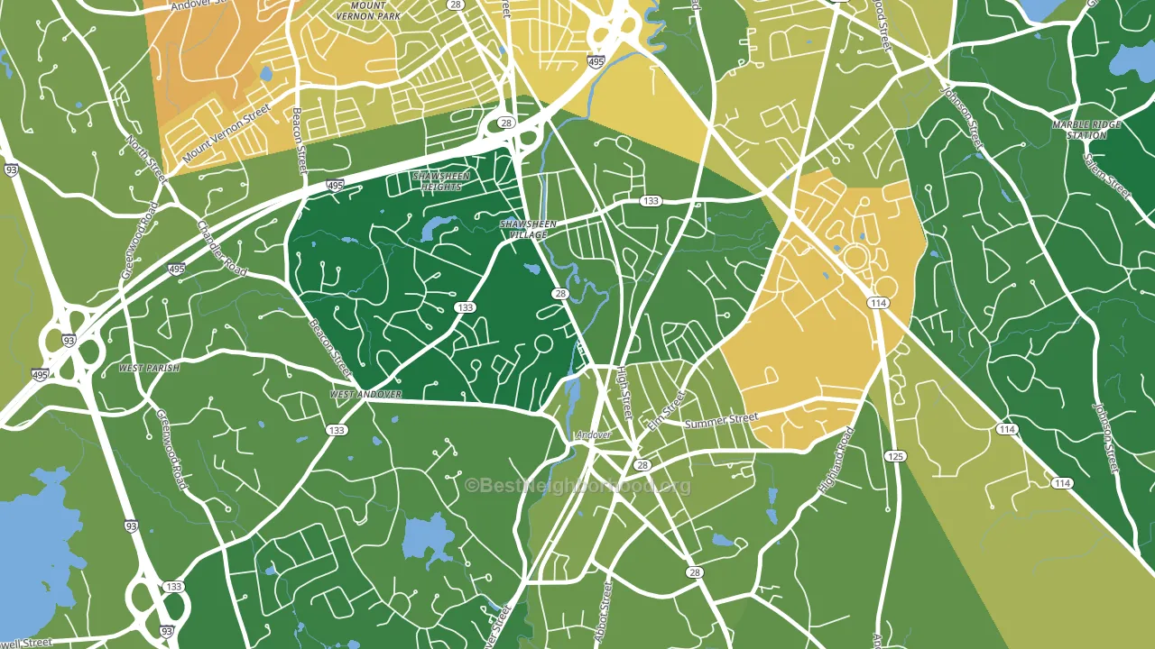 Frye Circle, Andover, MA block-group voter-turnout map