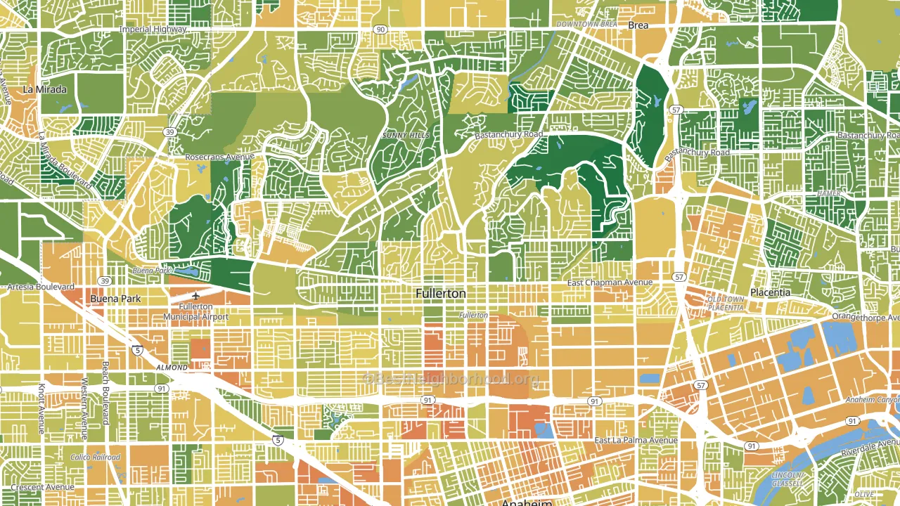 Fullerton, CA block-group voter-turnout map