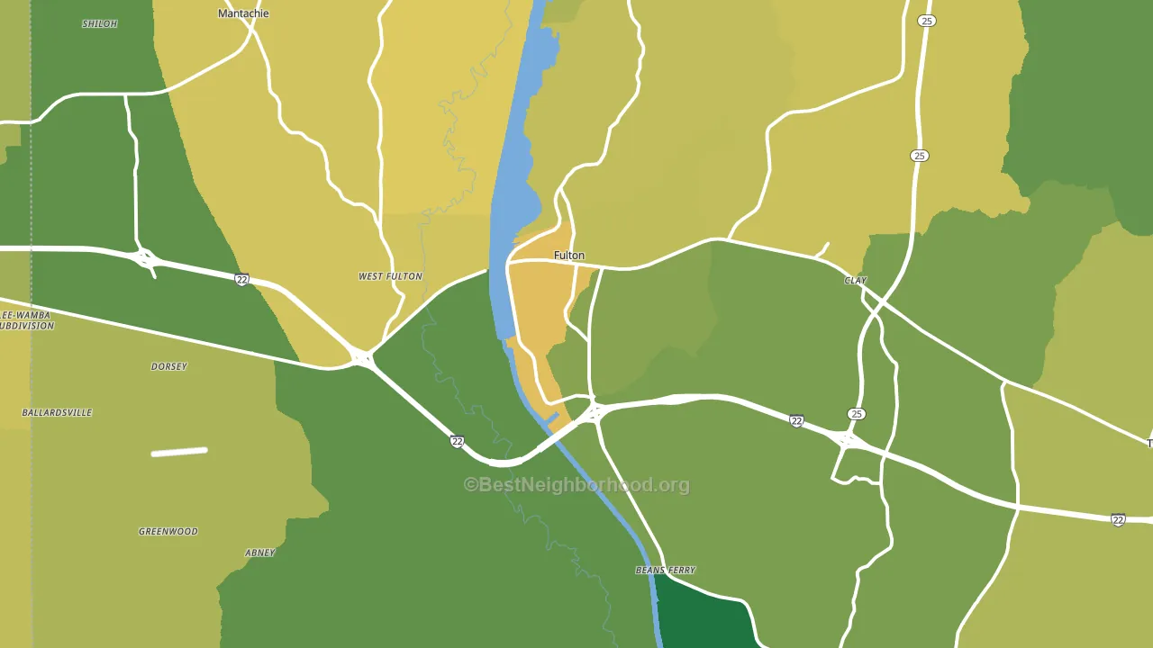 Fulton, MS block-group voter-turnout map