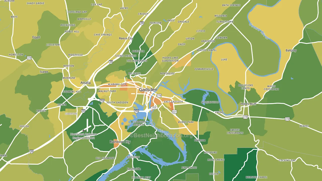 Gadsden, AL block-group voter-turnout map