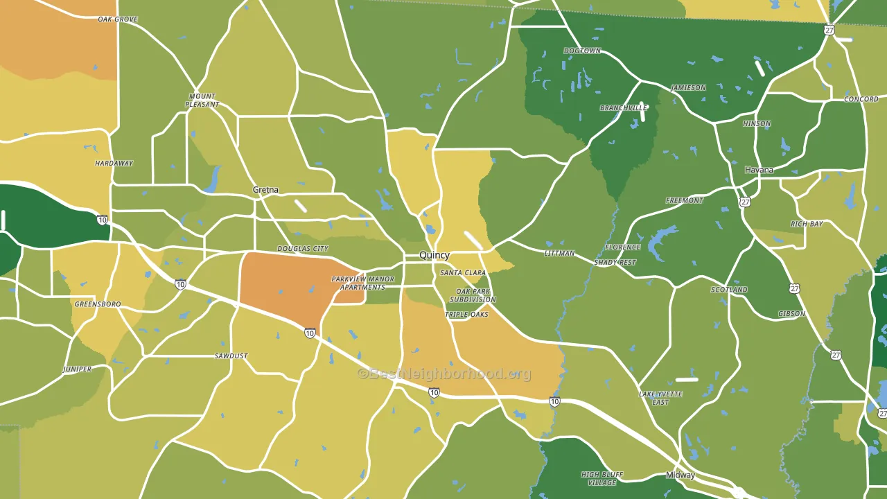 Gadsden County, FL block-group voter-turnout map