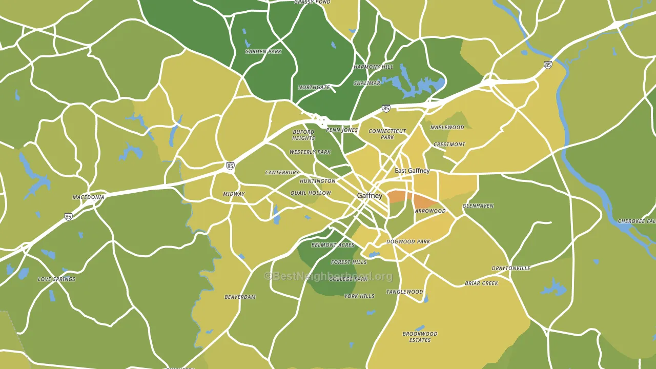 Gaffney, SC block-group voter-turnout map