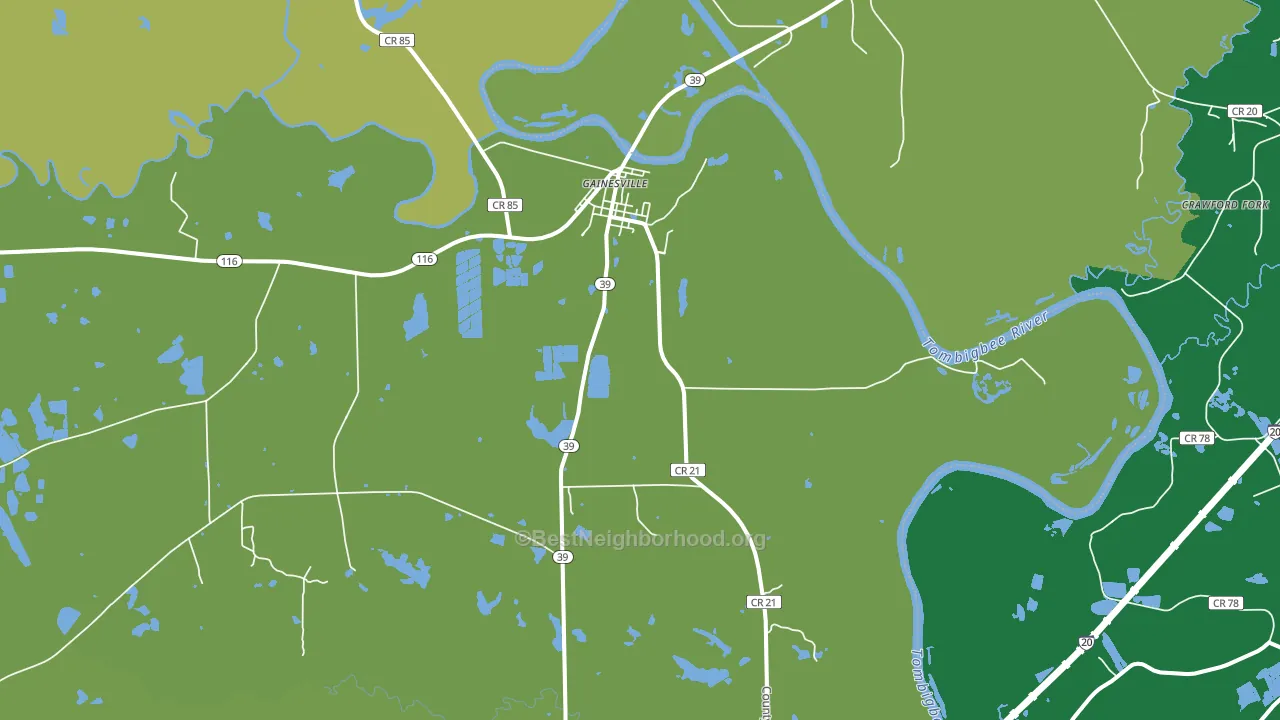 Gainesville, AL block-group voter-turnout map