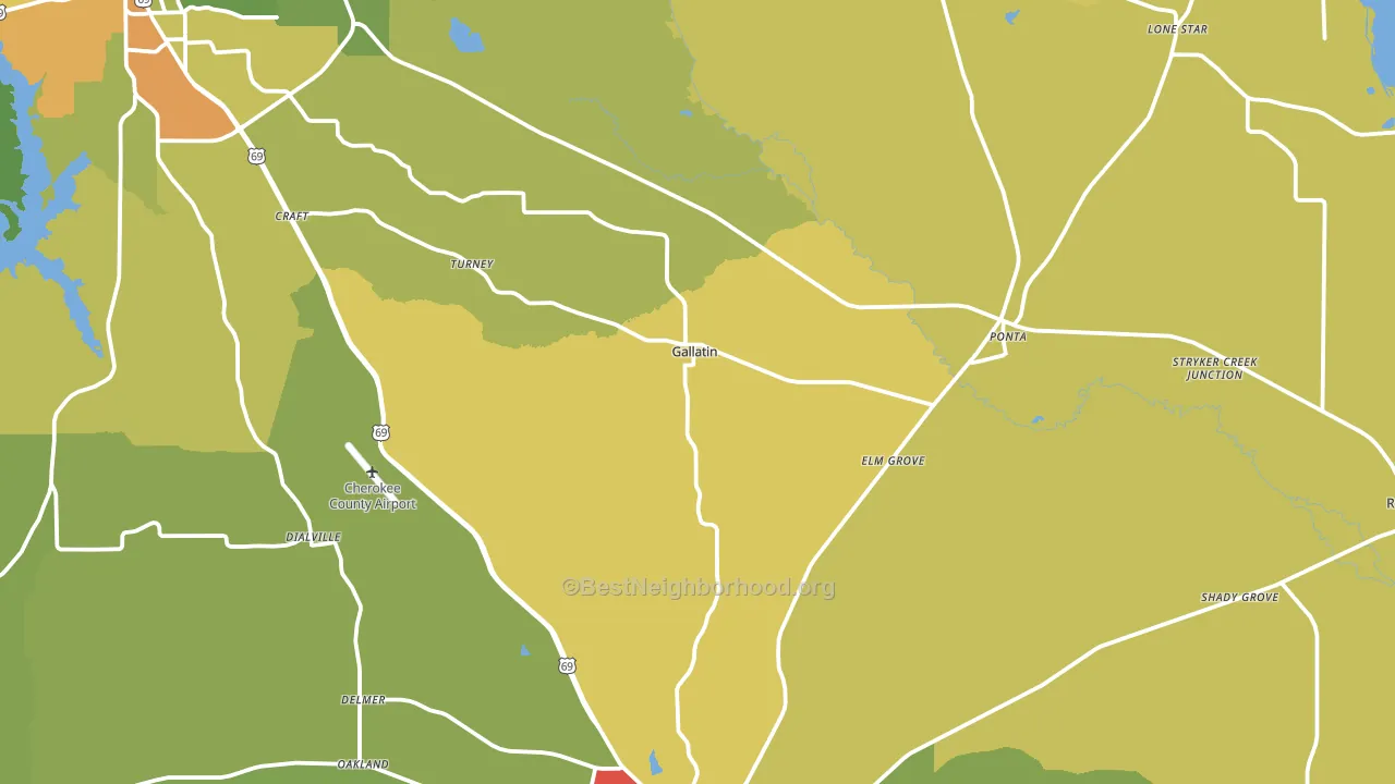 Gallatin, TX block-group voter-turnout map
