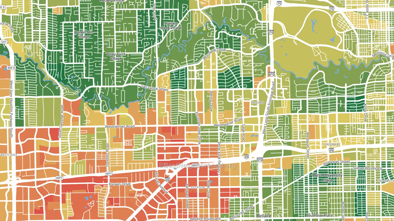 Galleria-Uptown, Houston, TX block-group voter-turnout map