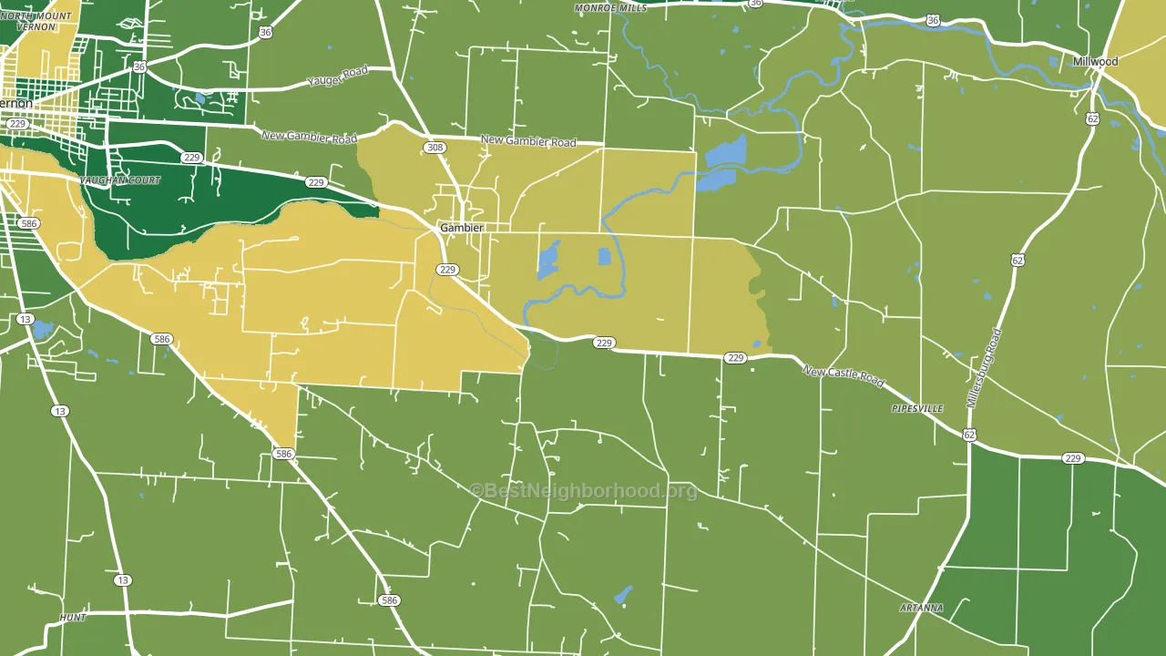 Gambier, OH block-group voter-turnout map